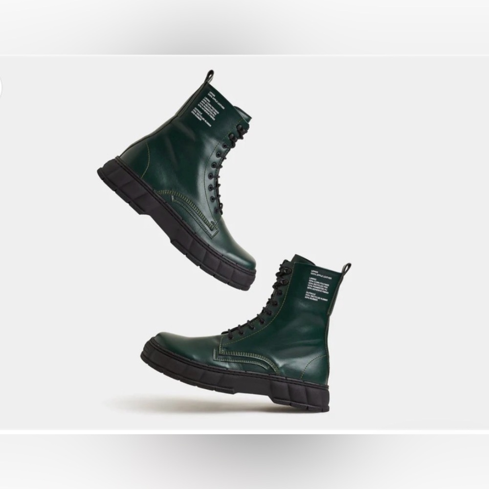 Viron 1992 Apple-Leather Lace-Up Combat Boots In Green